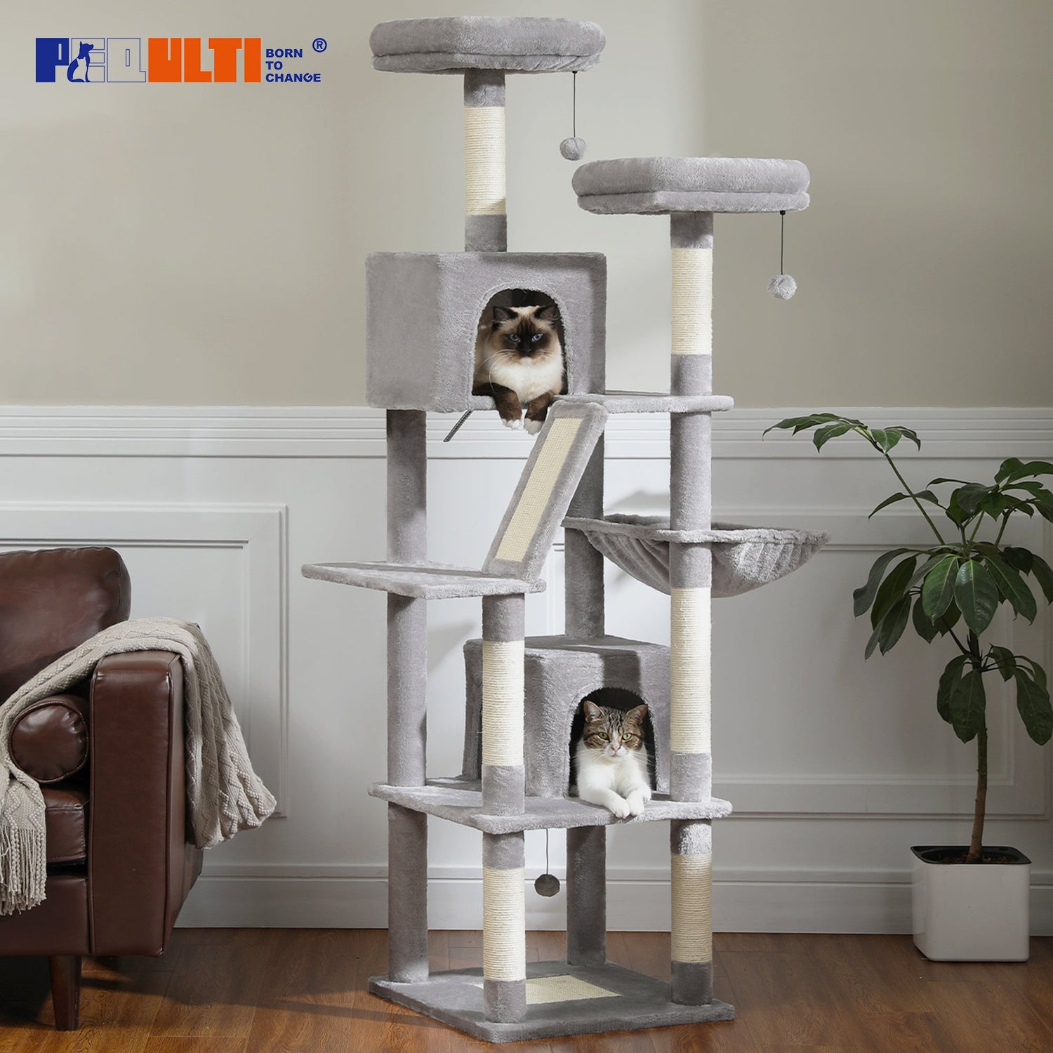 Large Cat Tree Tall Cat Tower for Indoor Cats Multi-Level Plush Cat Condo with