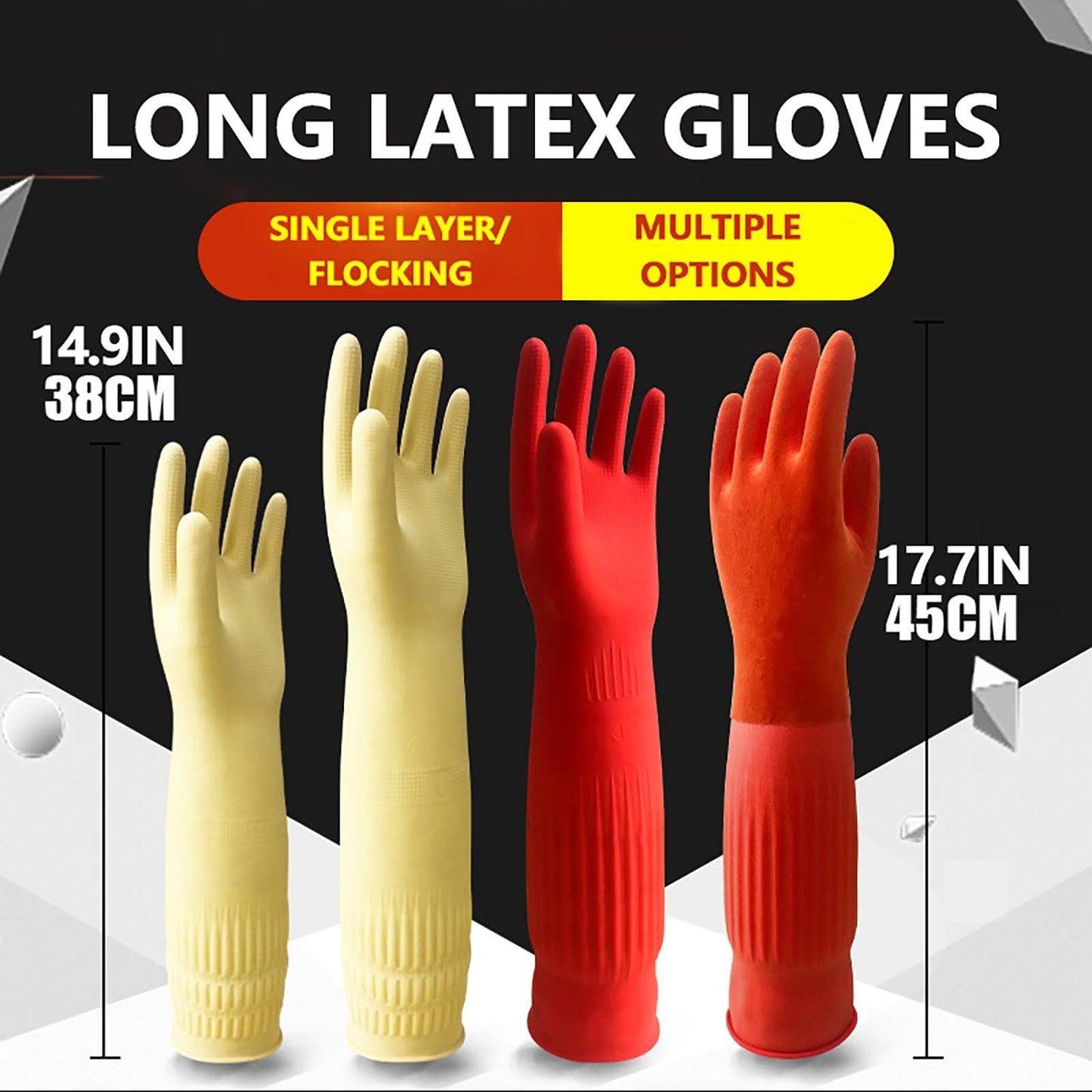 1 Pair S/M/L Red Flexible Rubber Clean Gloves Dish Washing Long Home Bathroom C