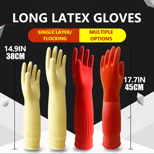 1 Pair S/M/L Red Flexible Rubber Clean Gloves Dish Washing Long Home Bathroom C
