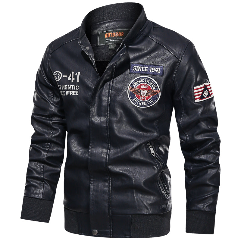 Spring and Autumn Men's Motorcycle Suit Leather jacket Color blocking American  image 3