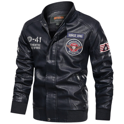 Spring and Autumn Men Motorcycle Suit Leather jacket Color blocking American  image 3