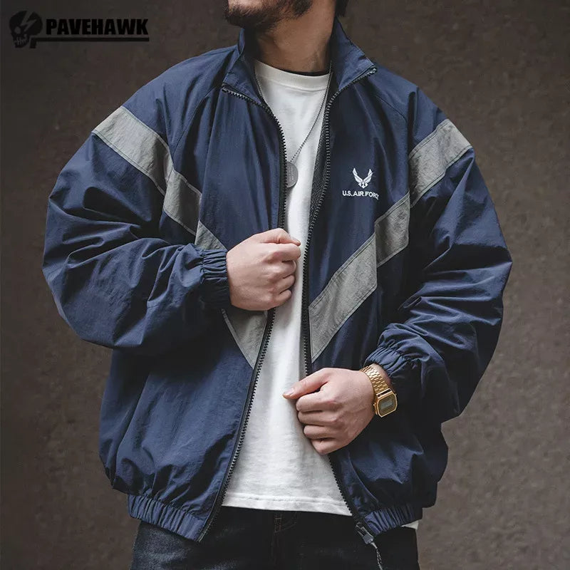 Men's Pilot Training Jacket Reflective Embroidered Hooded Cargo Top Thin Quick D image 1