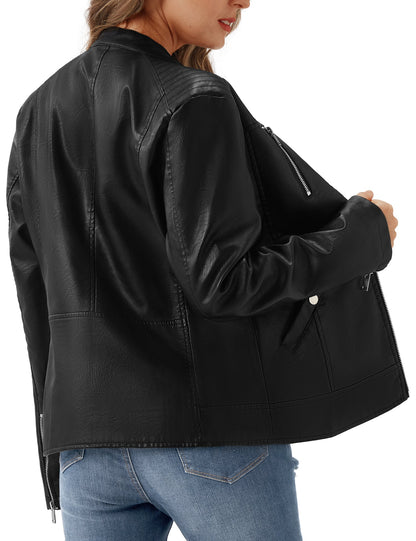UR Women's Faux Leather Jacket Black Motorcycle Moto Biker Short Coat