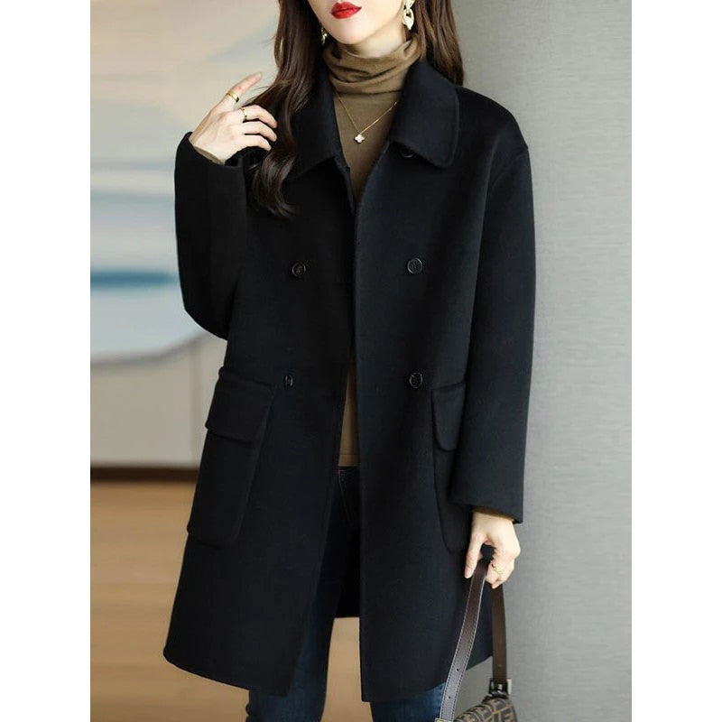 Woolen Coat WoMen's Autumn and Winter 2023 New Mid length Knee Over Oat Color K