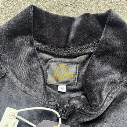 2023NOW  Japanese Retro Side Striped Velvet Embroidered Butterfly Zipper Jacket image 6