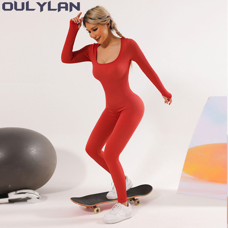 Oulylan One Piece Women's Tracksuit Yoga Set Yoga Jumpsuits Workout Long Sleeve image 5