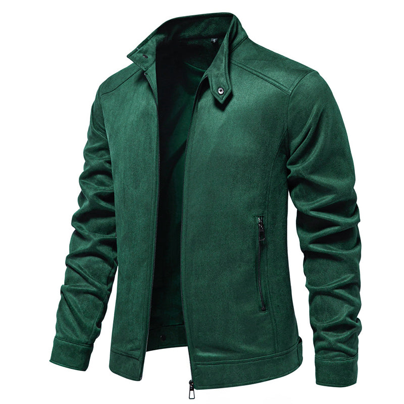 Men s Classic Suede Bomber Jacket with Stand Collar and Zipper Closure - Stylis image 4
