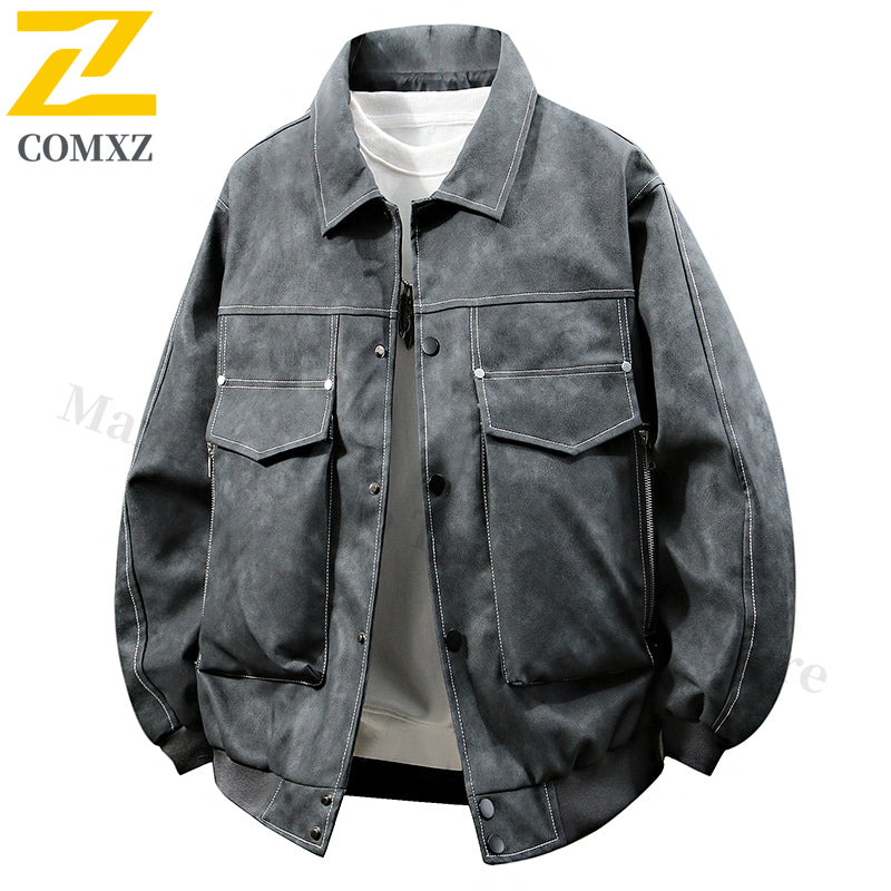 COMXZ Men PU Leather Jacket Brand Luxury Outdoor Cycling Leather Coat High Fash image 5