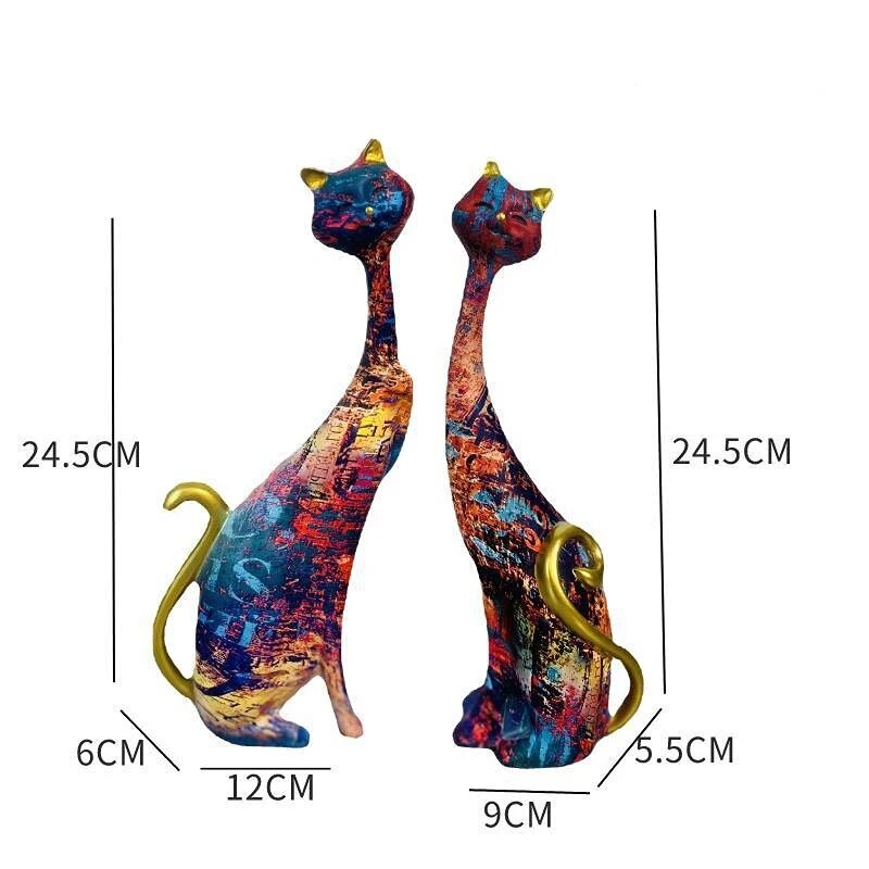Nordic Painted Graffiti Cat Decoration Resin Abstract Lovers Cat Statue  Animal image 3