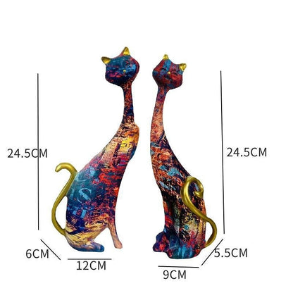 Nordic Painted Graffiti Cat Decoration Resin Abstract Lovers Cat Statue  Animal image 3