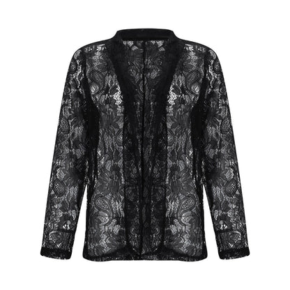 White Lace Hollow Out Women's Suit Coat Solid Open Stitch Blazers Outdoor Forma