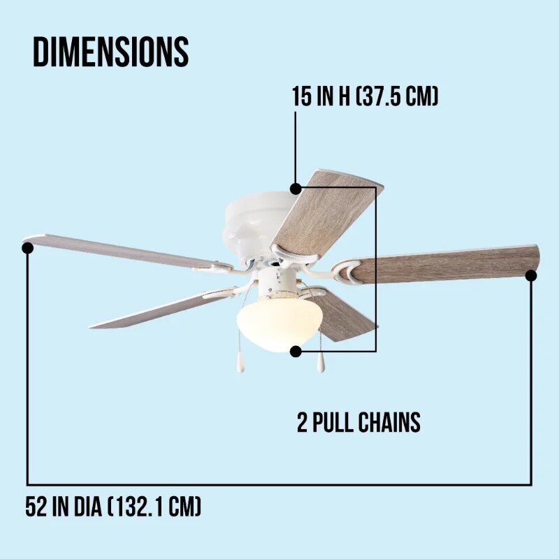 Mainstays 52 inch Hugger Indoor Ceiling Fan with Light Kit, White, 5 Blades, Re image 1