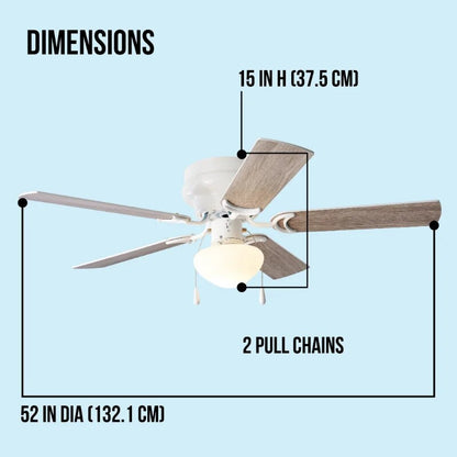 Mainstays 52 " Hugger Indoor Ceiling Fan with Light Kit, White, 5 Blades, Re image 1