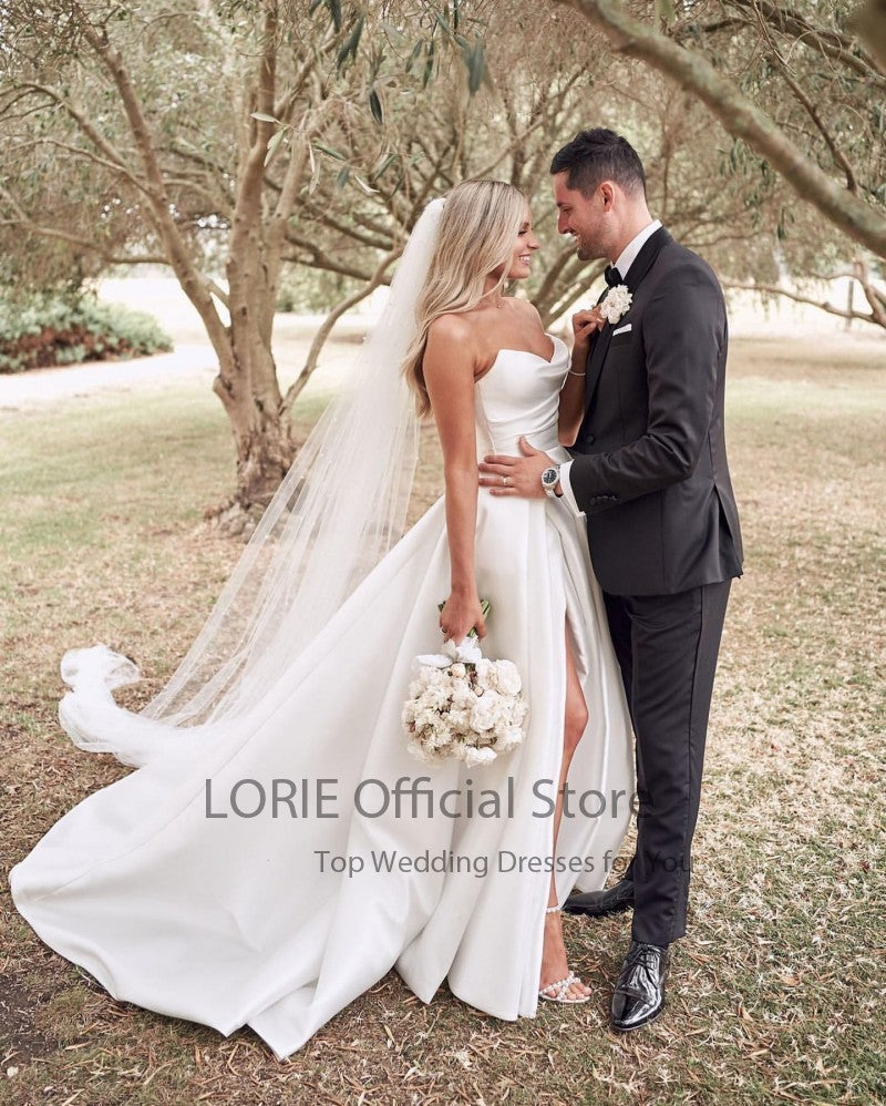 LORIE Satin Wedding Dresses Strapless  A-Line Bridal Gowns Princess Custom Made image 3