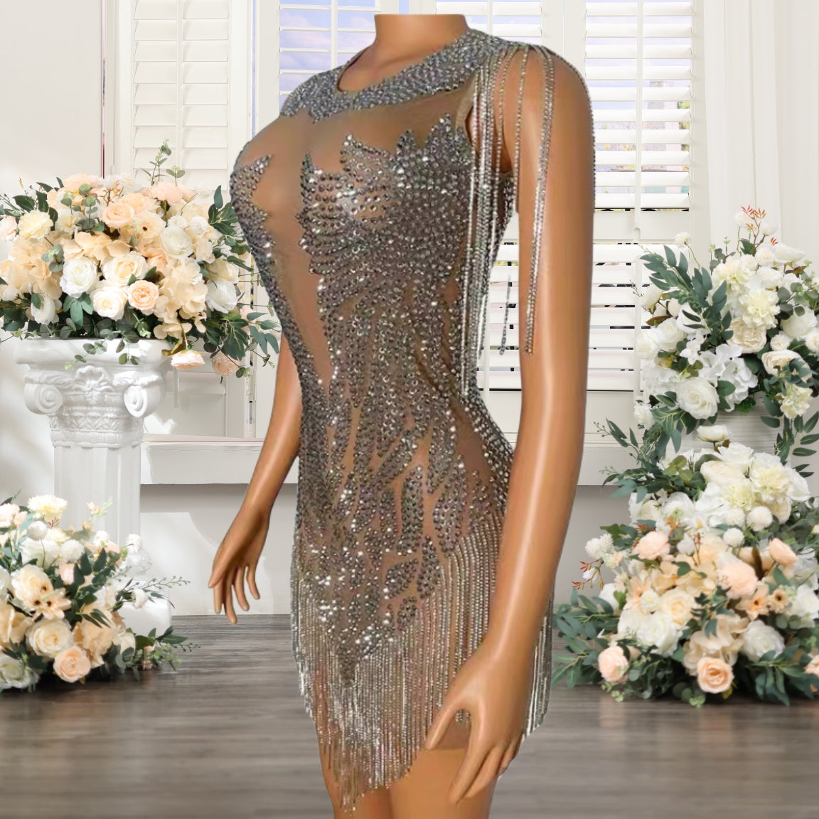 Sparkly Crytal Beaded Homecoming Dresses for Girls 2025 Crew Neckline Illusion  image 1