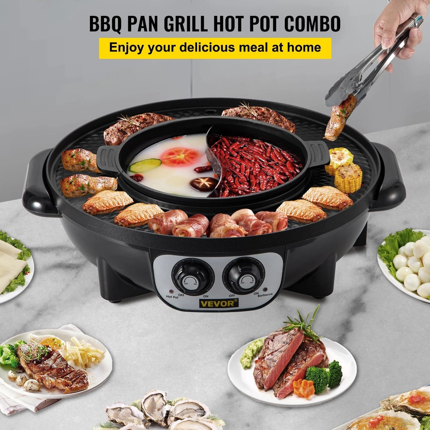 VEVOR 2 in 1 Electric  Pot BBQ Grill 2200W Multifunction Portable Home Non-S image 1