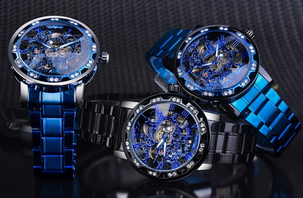 Winner Fashion Watches Classic Rhinestone Clock Roman Analog Male Skeleton Cloc image 8
