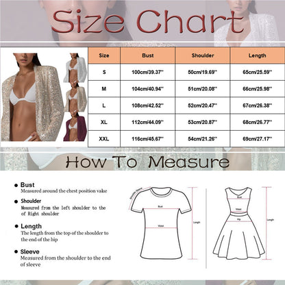 Women'sequin Blazer Silver Glitter Long Sleeve Suit Jacket for Women's Autumn F