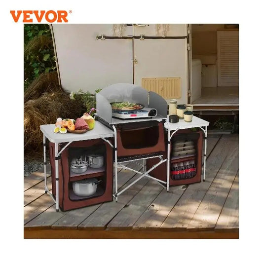 VEVOR Camping Outdoor Kitchen Table Cabinet Foldable Foldable Cooking Storage Ra