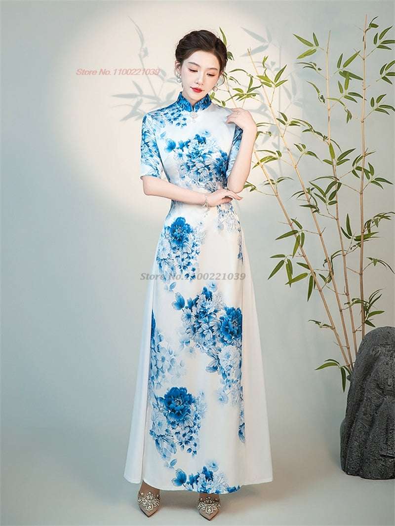 2024 aodai dress vietnam traditional dress improved qipao national flower print