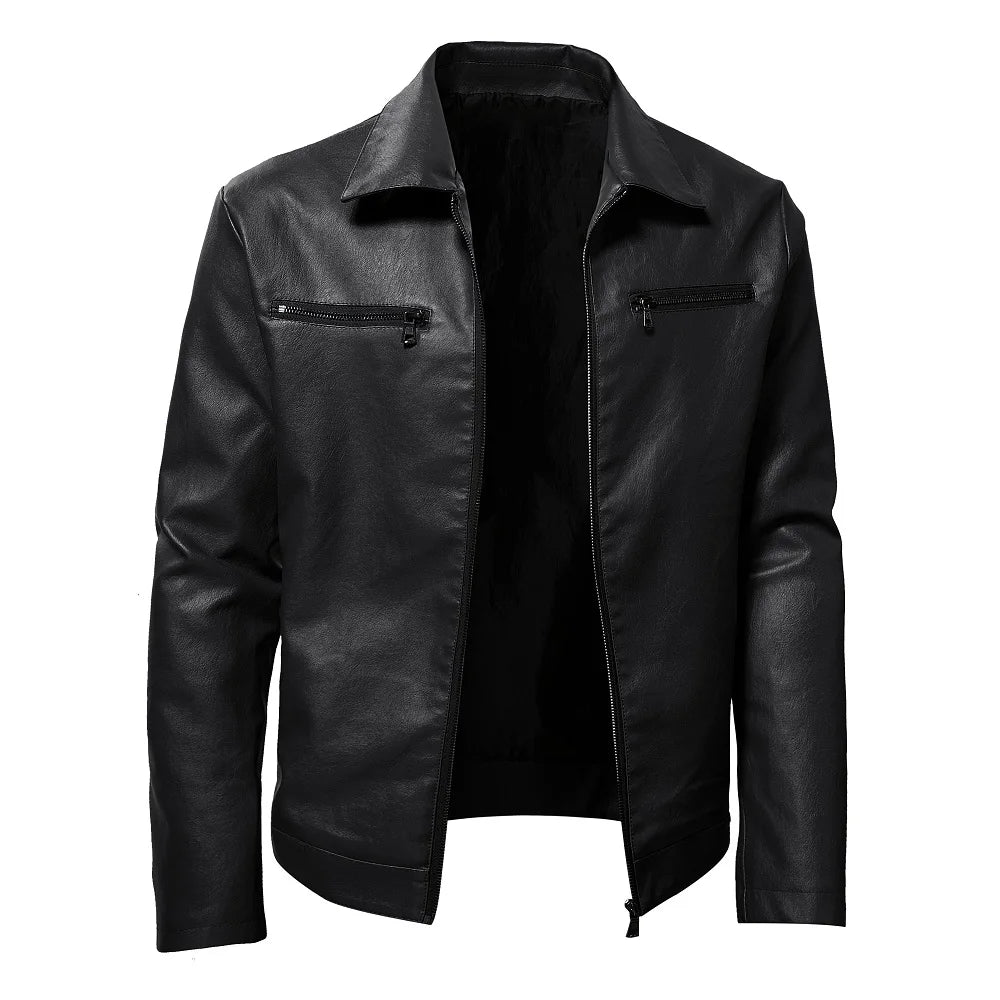 Spring Motorcycle Jacket Men Turn Down Collar Casual Leather Jacket Fashion Sli image 2