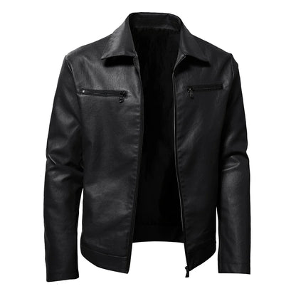 Spring Motorcycle Jacket Men Turn Down Collar Casual Leather Jacket Fashion Sli image 2