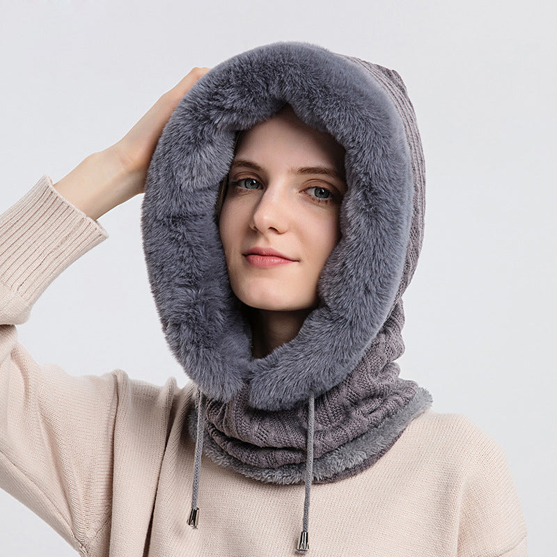 Women Beanie Hat Winter Balaclava Knitted Cap Hooded Face Mask Fluff Keep Warm  image 0