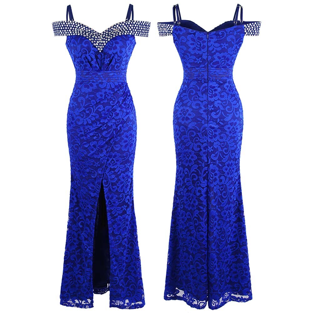 Angel-fashions Off Shoulder Lace Up Slit Lace Evening Dress Red Wedding Party image 0