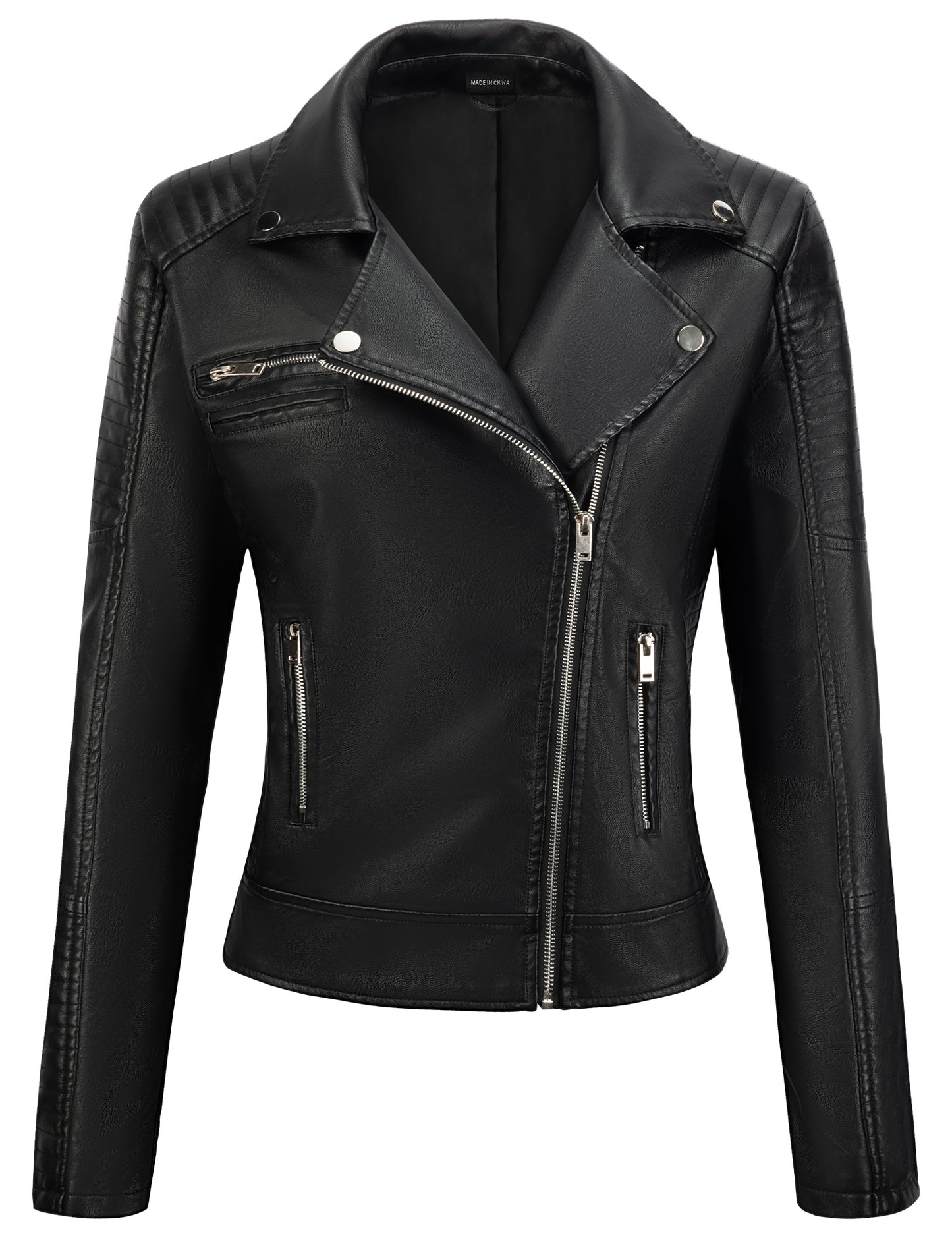 URBEST Women's Faux Leather Jacket Black Motorcycle Moto Biker Short Coat image 1