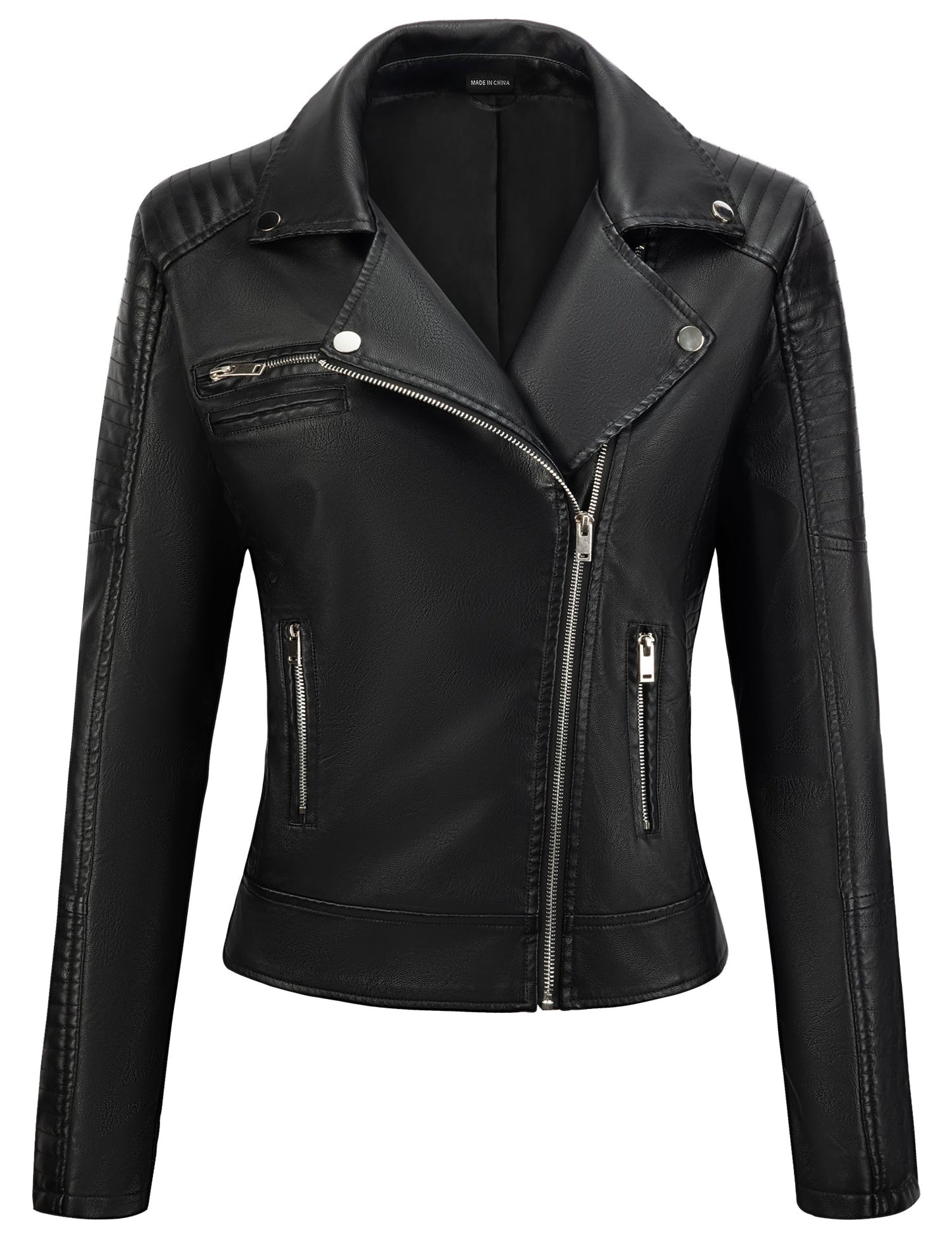 UR Women Faux Leather Jacket Black Motorcycle Moto Biker Short Coat