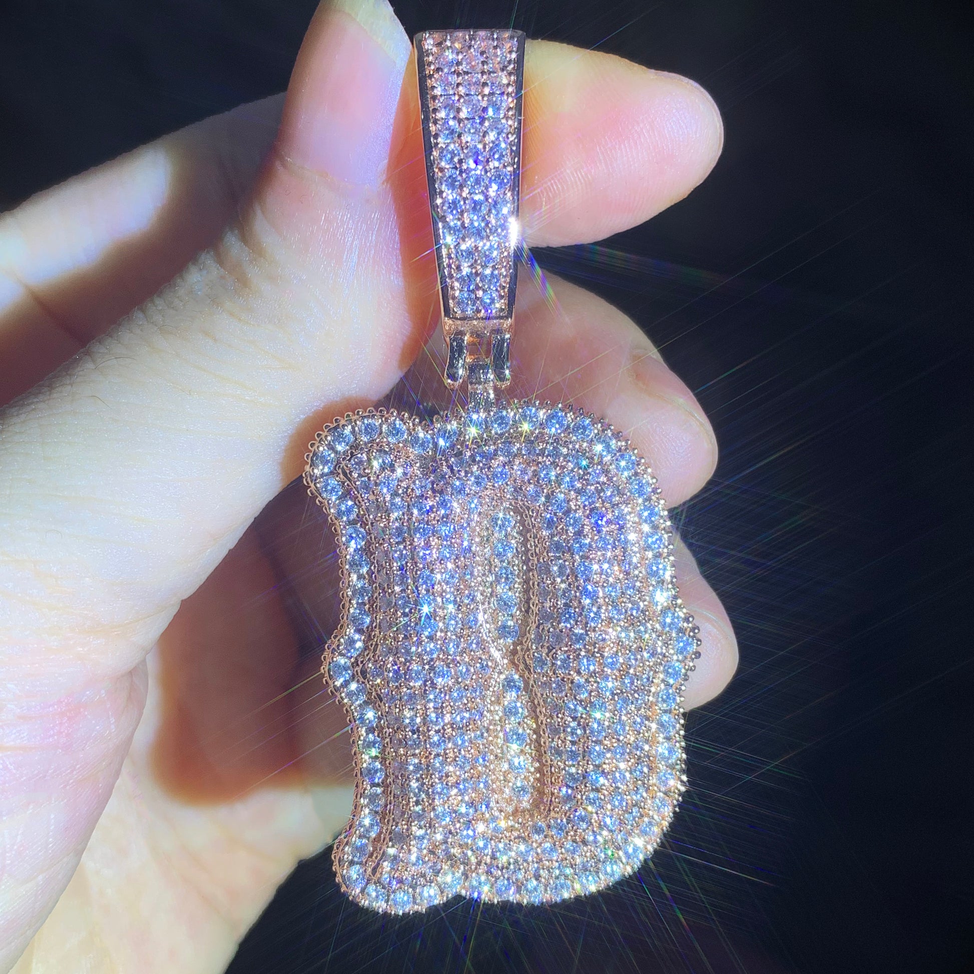 CUC A~Z Double Layer Letter Name Pendant With Iced Out Zirconia Gold Silver Col image 4