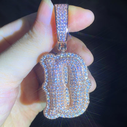 CUC A~Z Double Layer Letter Name Pendant With Iced Out Zirconia Gold Silver Col image 4