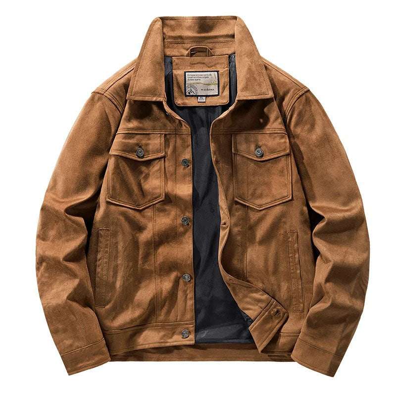 Men'S Vintage Brown Pilot Faux Suede Jacket Spring Autumn Cargo Jacket Lightweight