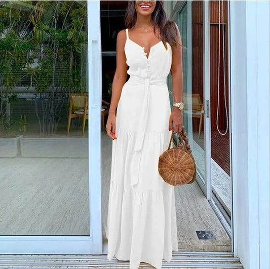 Womens Summer Spaghetti Strap Long Dress Bohemian Style Sleeveless V-neck Elega