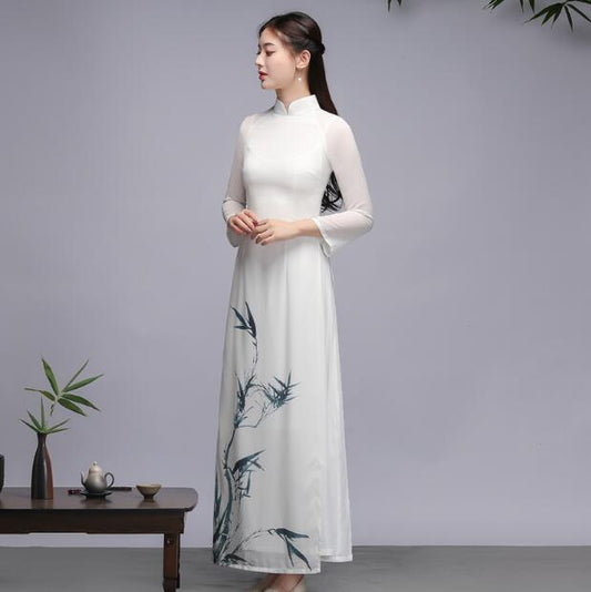 Traditional Vietnam Ao dai Womenpring Long Dress Cheongsam Vintage Bamboo Pri