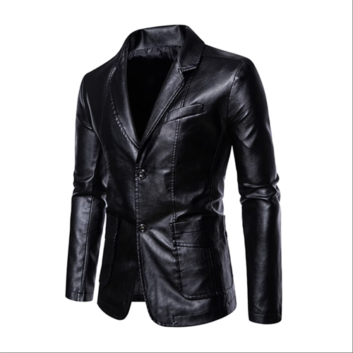 2024 New Men Business Casual Leather Jacket Black / khaki Fashion Male Suit Col image 3