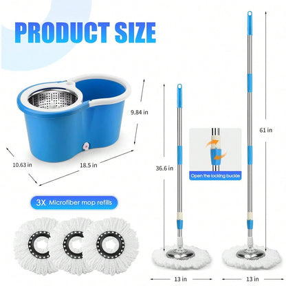 Spin Mop Bucket Set with Soap Dispenser 360°Rotating 2 Microfiber Heads 61" Adj image 11
