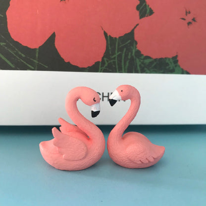 2pcs Pink Flamingo Swan Love Bird Figurine Ornaments Cake Topper Flamingo Sculp image 6