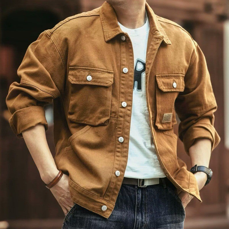 Classic vintage denim jacket for men, autumn and winter heavyweight washed turt image 3