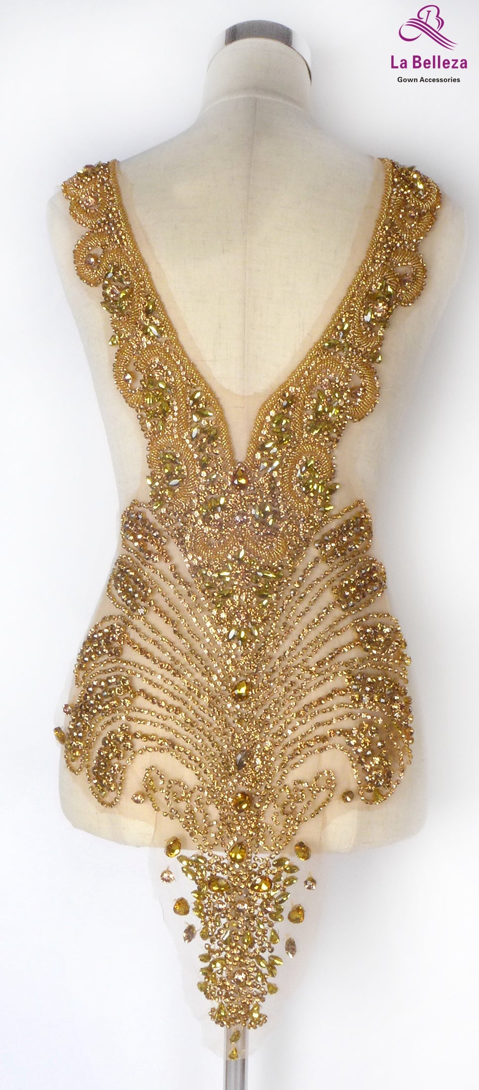 La Belleza black AB  rose gold silver Red crystal rhinestone long rich bodice a image 3