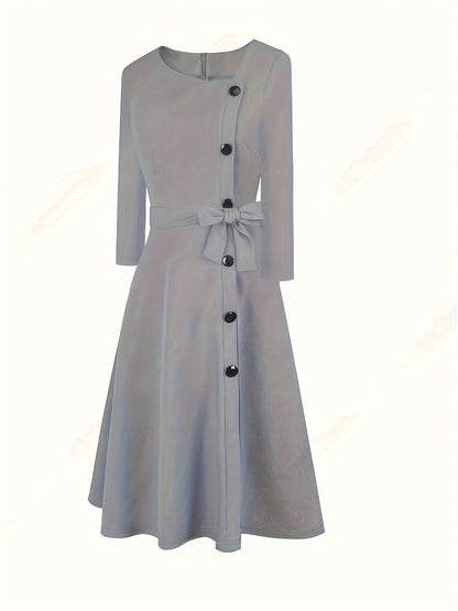 Plus Size Women's Fashion Asymmetrical Collar Casual Bow Button Elegant Solid C image 2