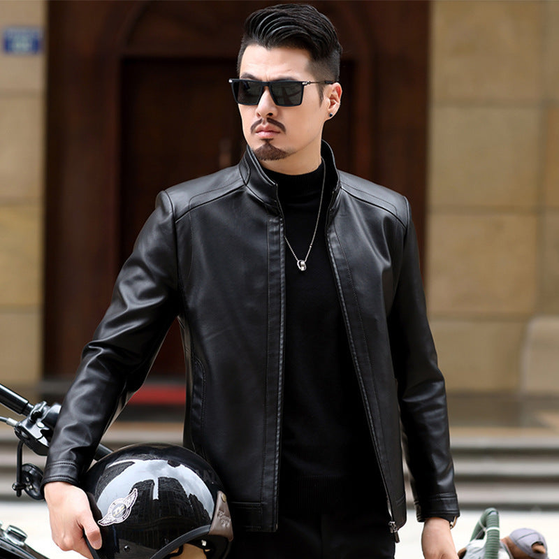 Middleaged and elderly men's Pu leather jacket standup collar spring blouse cas image 2