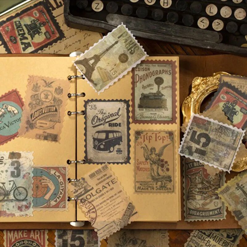 60pcs Retro Junk Journal Sticker kit DIY Diary Scrapbook Decora Sticker Suit fo image 5