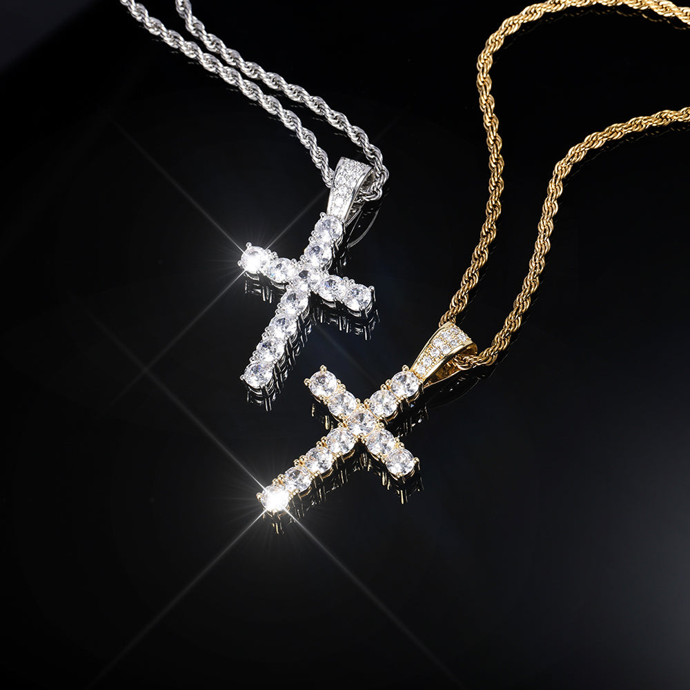 14K Gold Plated Hip Hop Cross Pendant Necklace for Women Male Iced Out Twisted  image 5