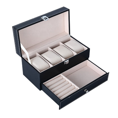 4Grids Double Carbon Fiber Watch Case/ 6Girds Watch Box Holder Organizer Storag image 6