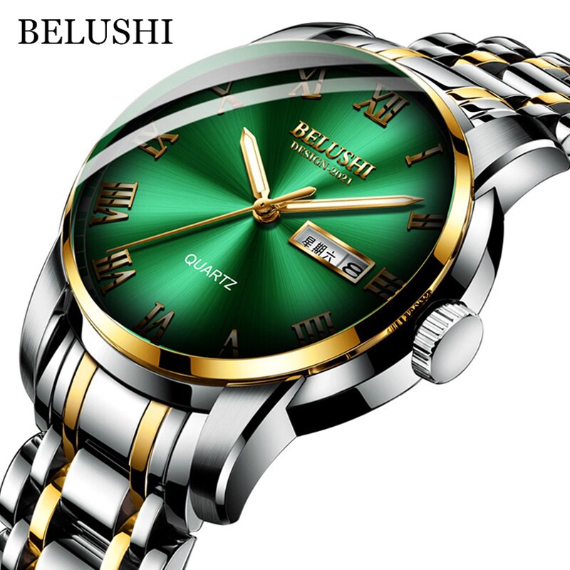 BELUSHI Men Watch Stainless Steel Top Quailty Luxury Push Button Hidden Clasp W image 4