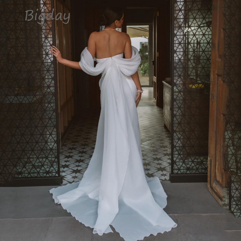 Elegant Sweetheart Mermaid Wedding Dress Women White Off The Shoulder Open Back image 3