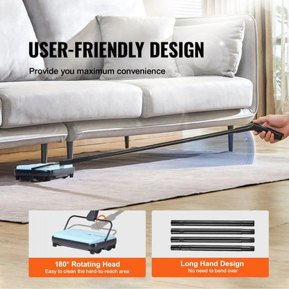 Carpet Sweeper Non Electric 6.7 " Wide Cleaning Manual Floor Cleaner Blue image 4