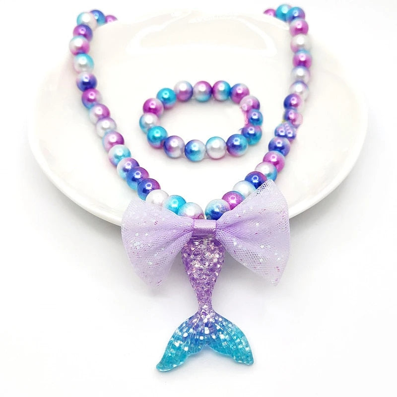 Baby Girls Beads Necklace Set Fashion Mermaid Tail Pendant Child Kids Adjustabl image 7