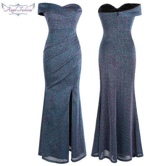 Mother Of The Bride Dresses Angel-fashions Women's Pleated Off Shoulder Slit image 0
